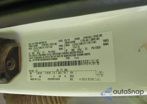 2019 Ford F-150 Xl from USA, damaged, VIN 1FTFW1E55KKD15984